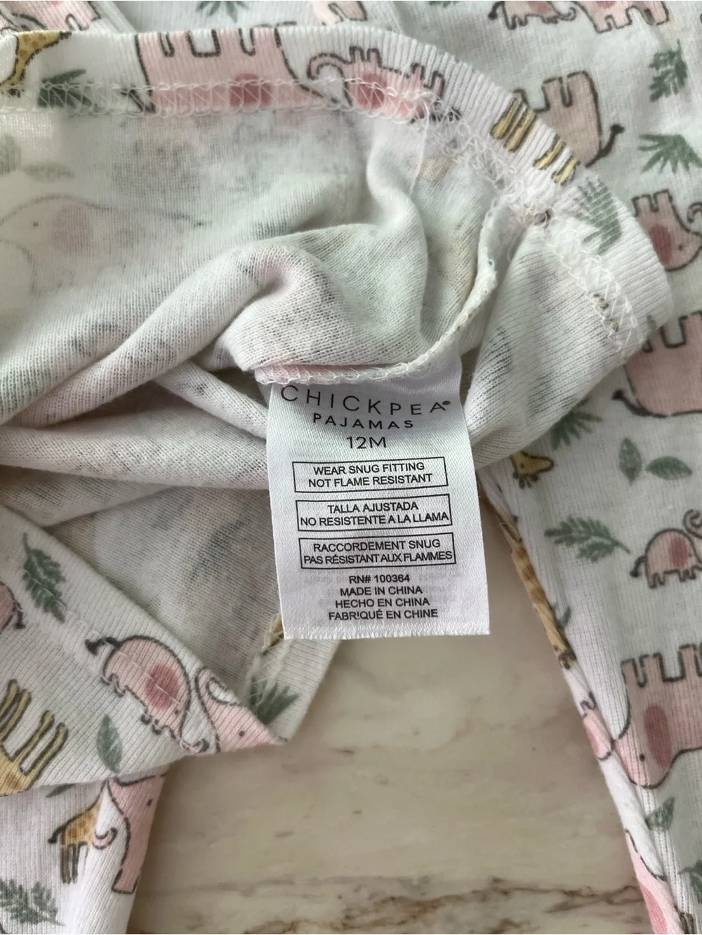 Toddler Pink Elephant & Giraffe Printed Pajama Set